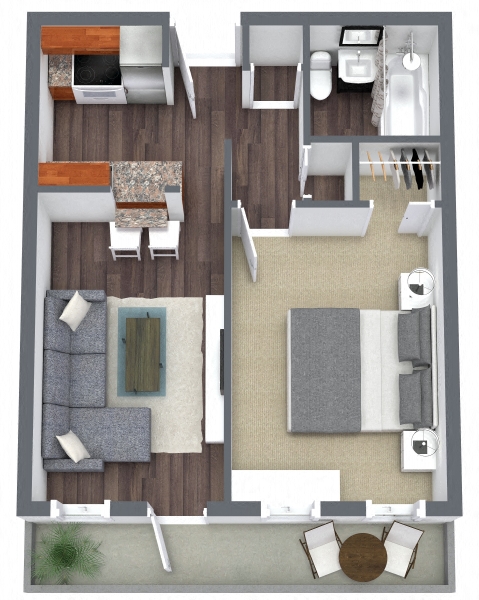 Floor plan for 1 bed, 1 bath, 375 sqft